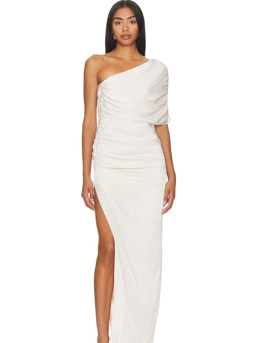 Lovers + Friends Hayden Gown one-Shoulder champagne Ruched Maxi Dress